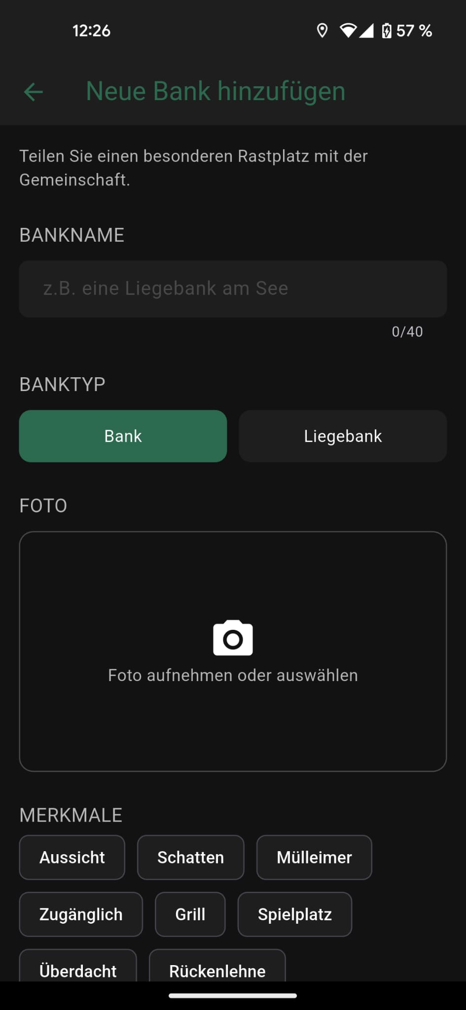 Ort hinzufügen im Dark Mode