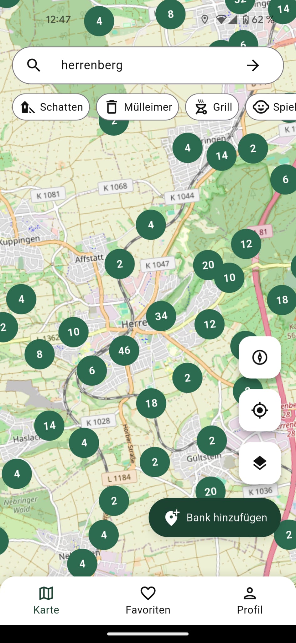 GreenSeat Karte im Light Mode