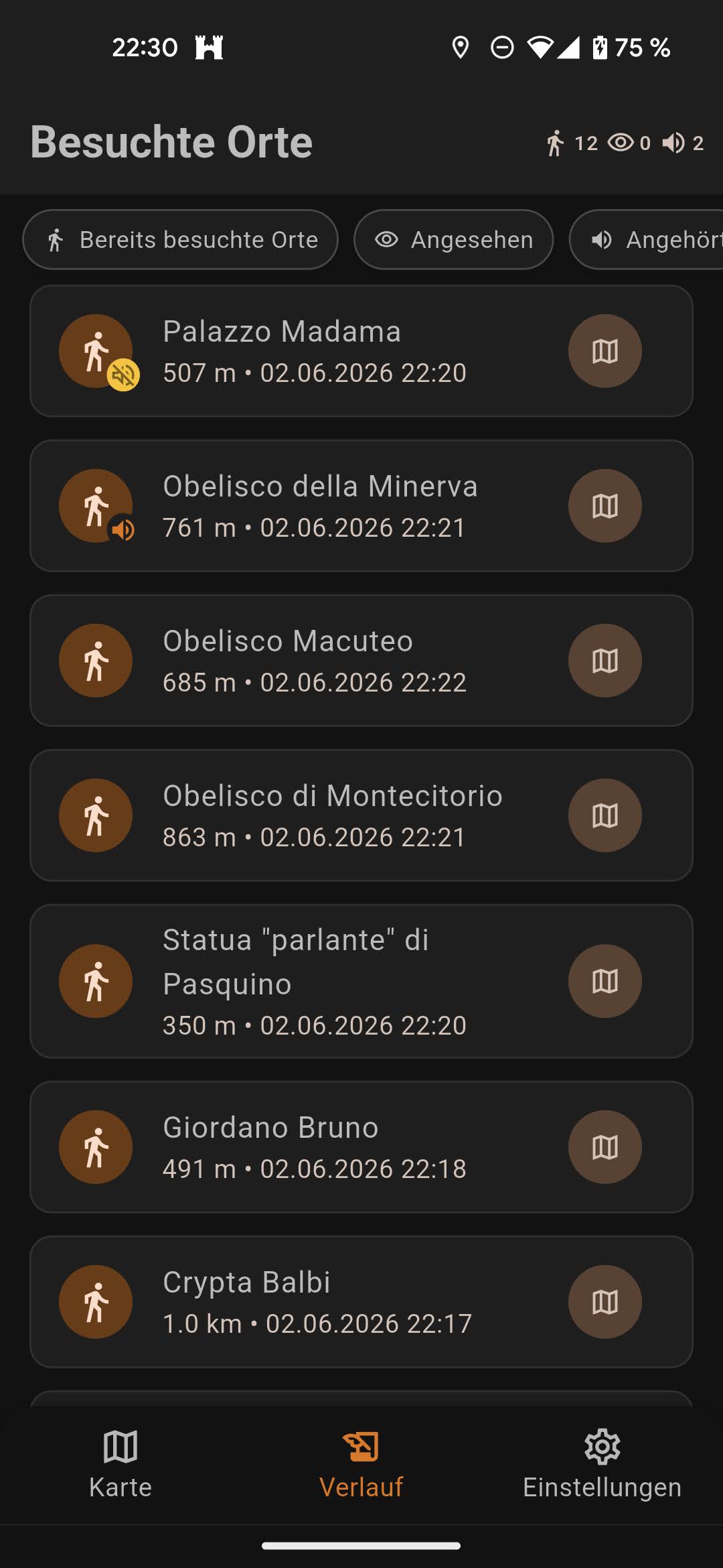 Verlauf im Dark Mode