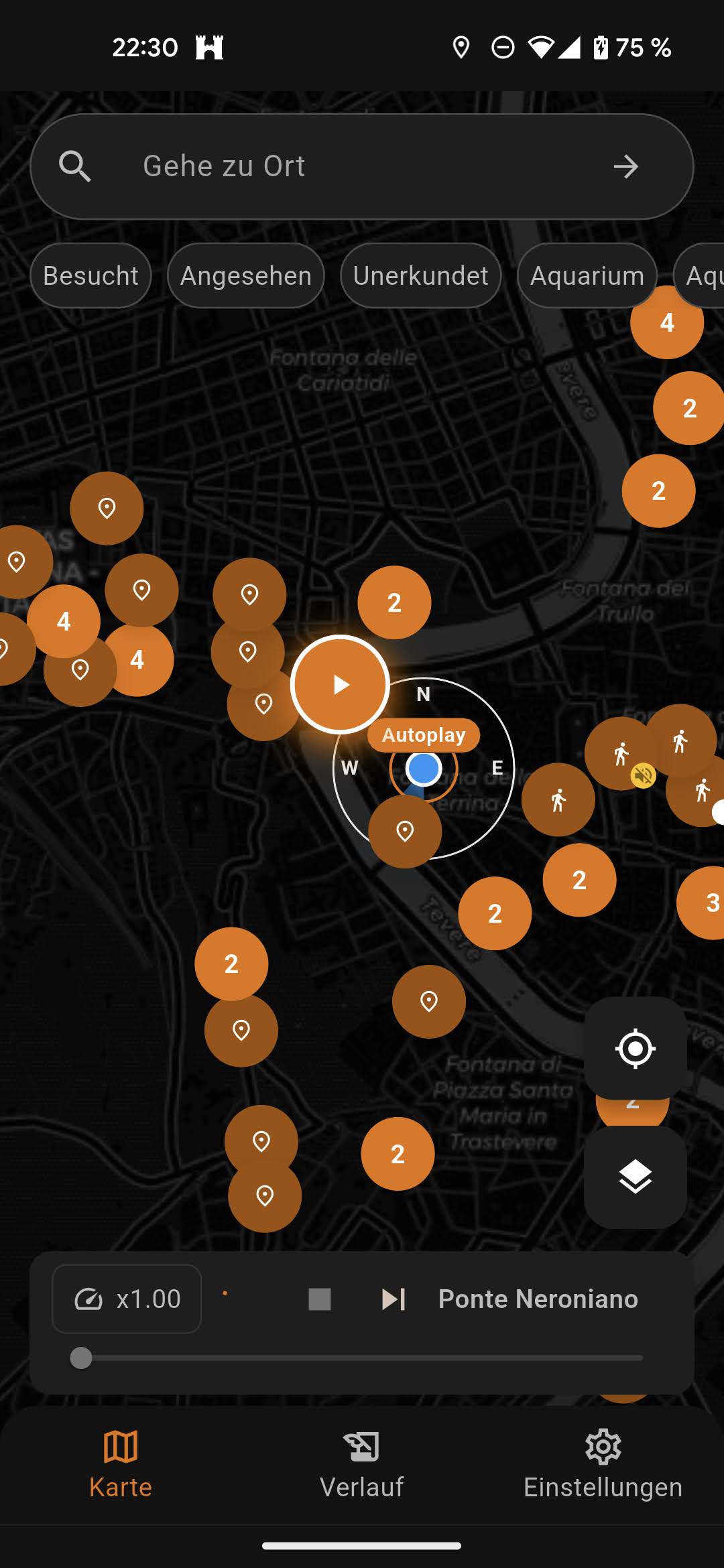 HistoricalPlaces Karte im Dark Mode