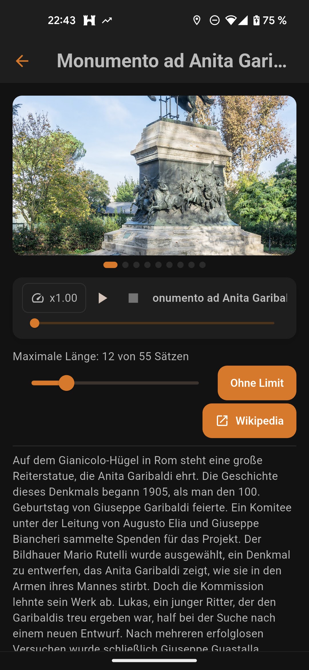 Detailansicht im Dark Mode